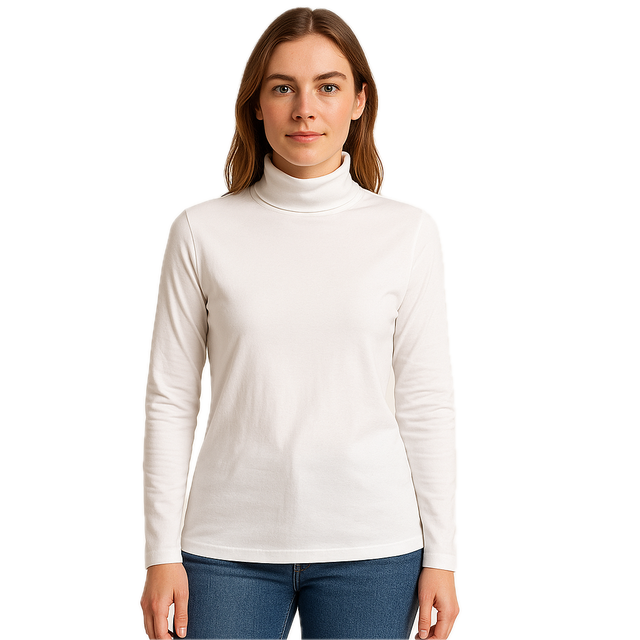 Ladies SKIVVY Womens Long Sleeve Plain Top Warm Turtleneck Cotton High Neck in White