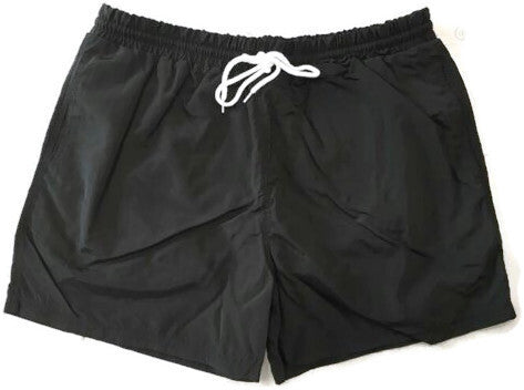 Mens Swim & Running Shorts w/ Brief Lining & Elastic Drawstring Waistband - Black