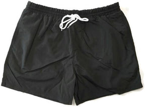 Mens Swim & Running Shorts w/ Brief Lining & Elastic Drawstring Waistband - Black