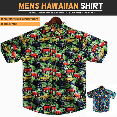 Mens HAWAIIAN SHIRT 100% Cotton Beach Tropical Summer Top - Vintage Palms - Friday Drinks