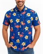 Mens 100% Cotton Hawaiian Shirt in Blue Flamingo Print - XXL