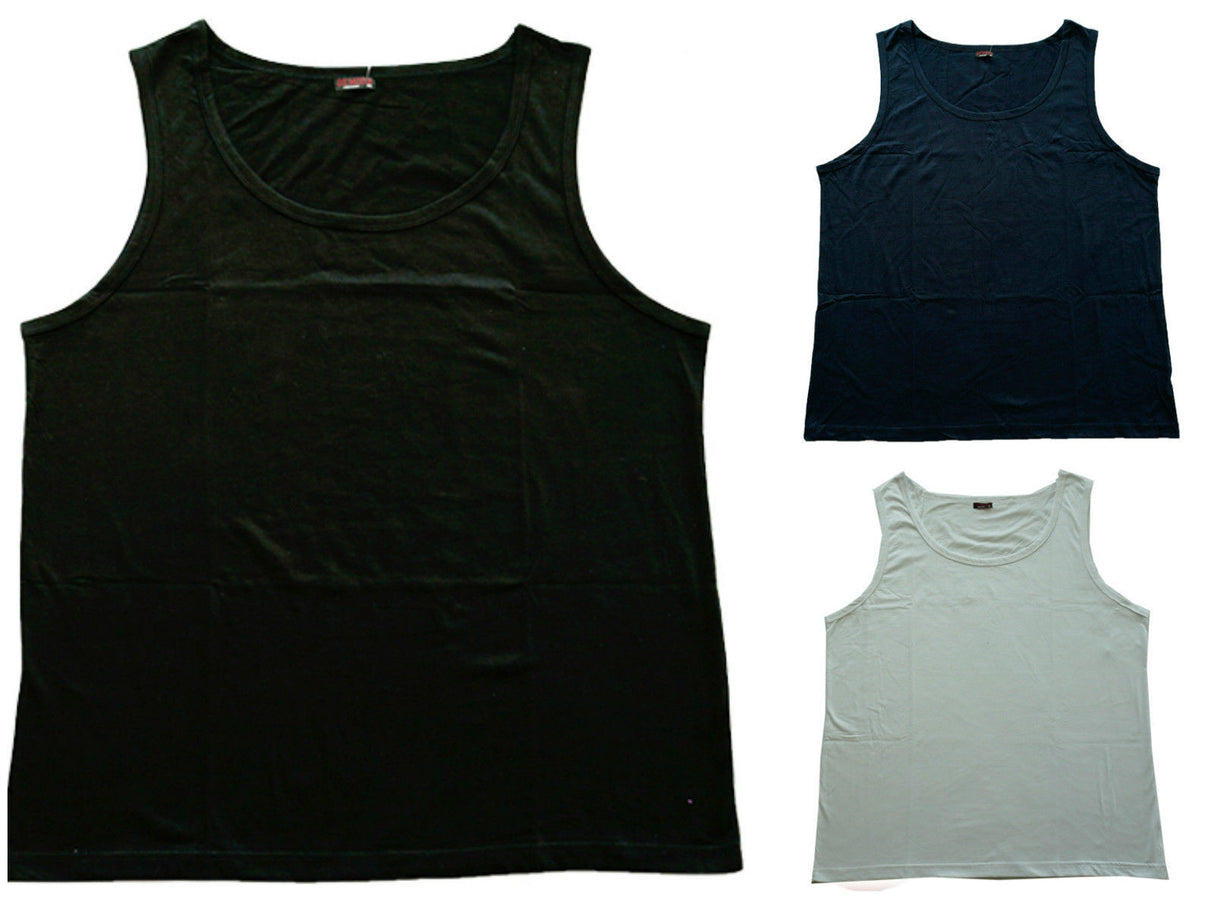 PLUS SIZE SINGLET Big Mens Sleeveless 100% COTTON Tank Top 3XL-6XL Summer - Black