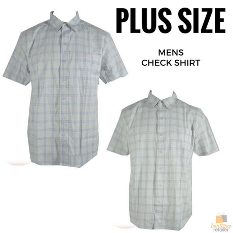 PLUS SIZE CHECK SHIRT Big & Tall King Large 100% COTTON Summer Short Sleeve - Check 1 (Blue)