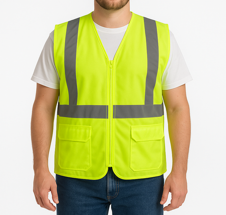 Mens Hi Vis Zip Thru Safety Vest w/ Reflective Tape Workwear in Fluro Yellow