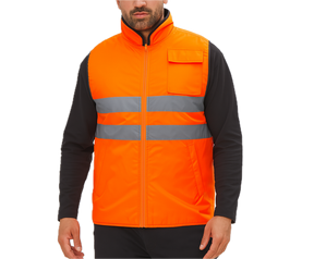 Mens Reversible High Visibility Zip Thru Vest Workwear Jacket in Fluro Orange