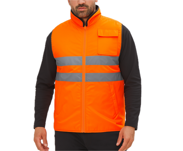 Mens Reversible High Visibility Zip Thru Vest Workwear Jacket in Fluro Orange