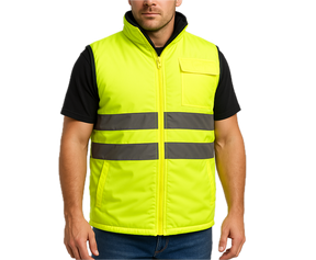 Mens Reversible High Visibility Zip Thru Vest Workwear Jacket in Fluro Yellow