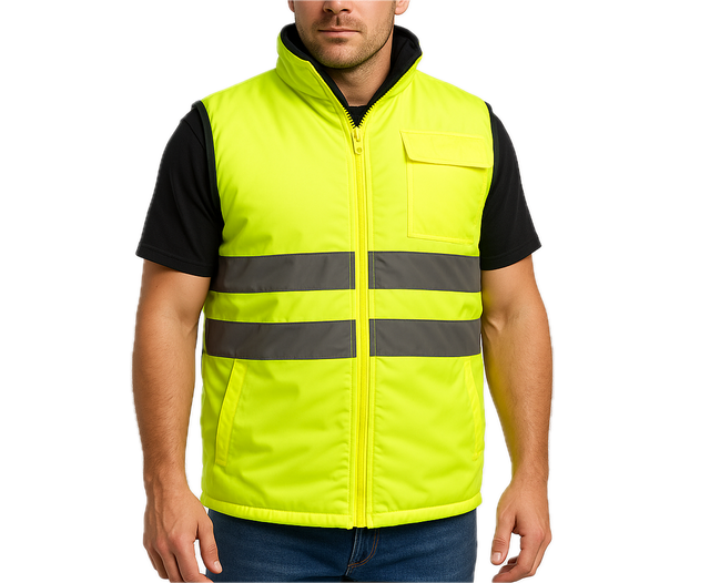 Mens Reversible High Visibility Zip Thru Vest Workwear Jacket in Fluro Yellow