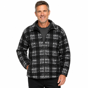 Mens Fur Lined Zip Jacket Polar Fleece w/ Quilted Sleeves Warm Winter in Black Check - S