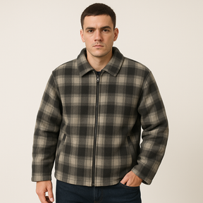 Mens Fur Lined Zip Jacket Polar Fleece w/ Quilted Sleeves in Black/Charcoal