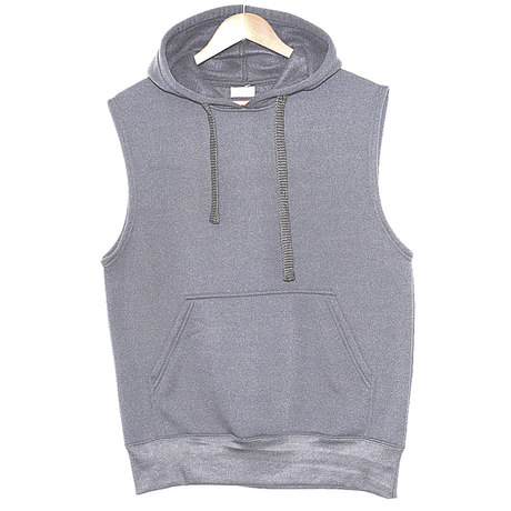 Mens Plain Sleeveless HOODIE Sports Jumper Gym Muscle Top Tank Fleece Warm Vest - Grey Marle - S