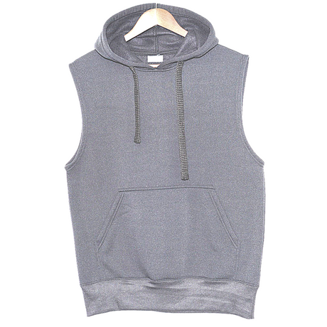 Mens Plain Sleeveless HOODIE Sports Jumper Gym Muscle Top Tank Fleece Warm Vest - Grey Marle - S