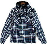 Mens Sherpa Fur Fleece Flannelette Jacket w Hood Warm Winter Button Up Cotton - Coal/White/Black