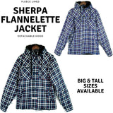 Mens Sherpa Fur Fleece Flannelette Jacket w Hood Warm Winter Button Up Cotton - Blue/White/Black