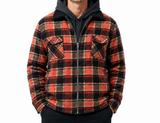 Mens Fur Sherpa Lined Check Shacket Jacket Shirt Fleece Lined in Barn Red Check - XXL
