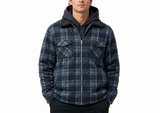 Mens Fur Sherpa Lined Check Shacket Jacket Shirt Fleece Lined in Blue Check - XXL