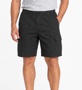CARGO SHORTS Elastic Waist 100% COTTON Army Military PLAIN Pocket Mens S-XXL - Black - S