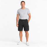 Mens 100% Cotton Plain Cargo Shorts - Black (Elastic Waist w/ Pockets)