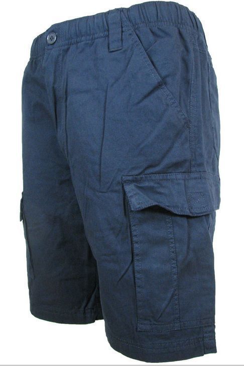 CARGO SHORTS Elastic Waist 100% COTTON Army Military PLAIN Pocket Mens S-XXL - Navy