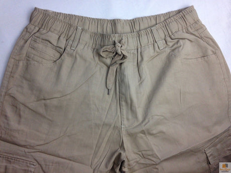 CARGO SHORTS Elastic Waist 100% COTTON Army Military PLAIN Pocket Mens S-XXL - Tan