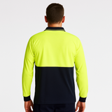 Mens Hi Vis Long Sleeve Polo Shirt Safety Workwear in Yellow/Navy