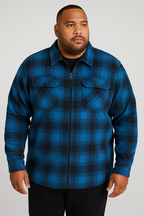 Mens King Plus Size Zip Thru Polar Fleece Shirt Jacket in Navy/Black - 6XL