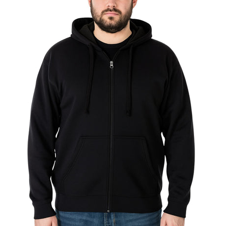 Mens PLUS SIZE ZIP HOODIE Plain Winter Fleece Jumper Sweatshirt Pockets  - Black - 6XL