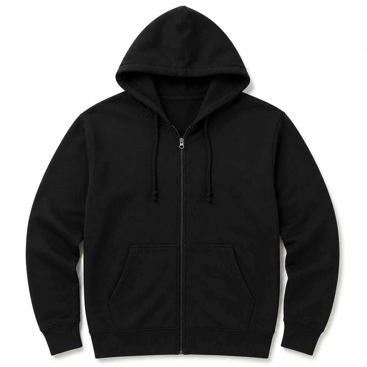 Mens Plus Size Full Zip Hoodie Fleece Jumper Jacket Winter Polyester - Black