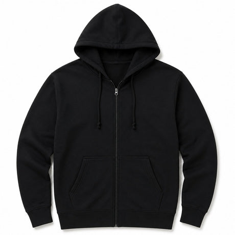 Mens Plus Size Full Zip Hoodie - Black (Winter Fleece Jumper w/ Pockets)