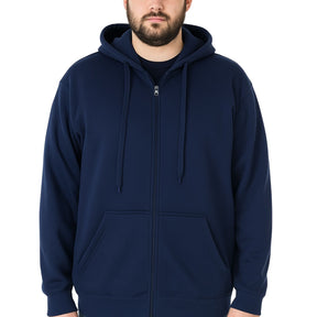 Mens PLUS SIZE ZIP HOODIE Plain Winter Fleece Jumper Sweatshirt Pockets  - Navy - 3XL