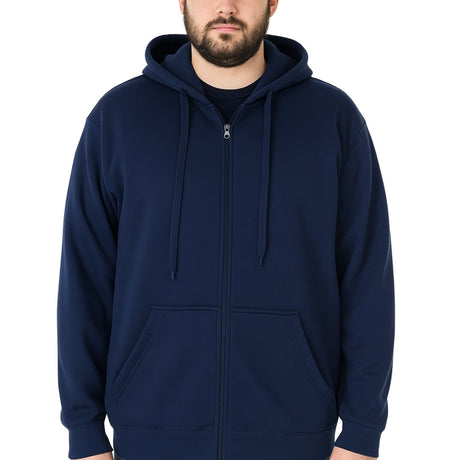 Mens PLUS SIZE ZIP HOODIE Plain Winter Fleece Jumper Sweatshirt Pockets  - Navy - 4XL