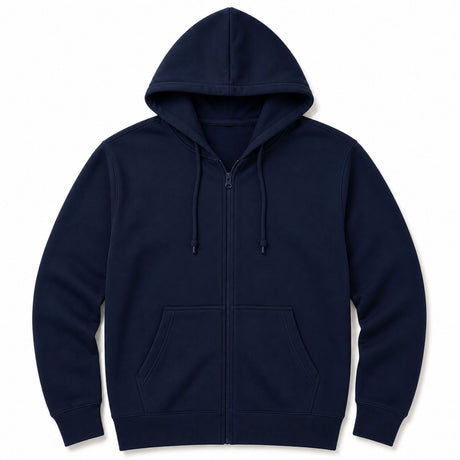 Mens Plus Size Full Zip Hoodie - Navy (Winter Fleece Jumper w/ Pockets)
