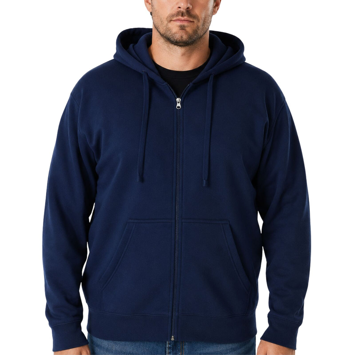 Mens Plus Size Full Zip Hoodie - Navy (Winter Fleece Jumper w/ Pockets)
