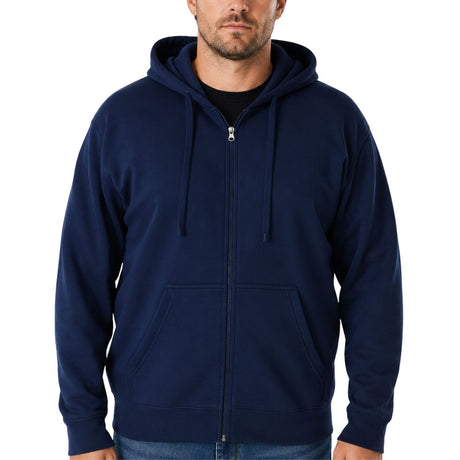 Mens Plus Size Full Zip Hoodie - Navy (Winter Fleece Jumper w/ Pockets)