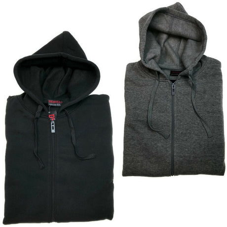 Mens PLUS SIZE ZIP HOODIE Plain Winter Fleece Jumper Sweatshirt Pockets - Black