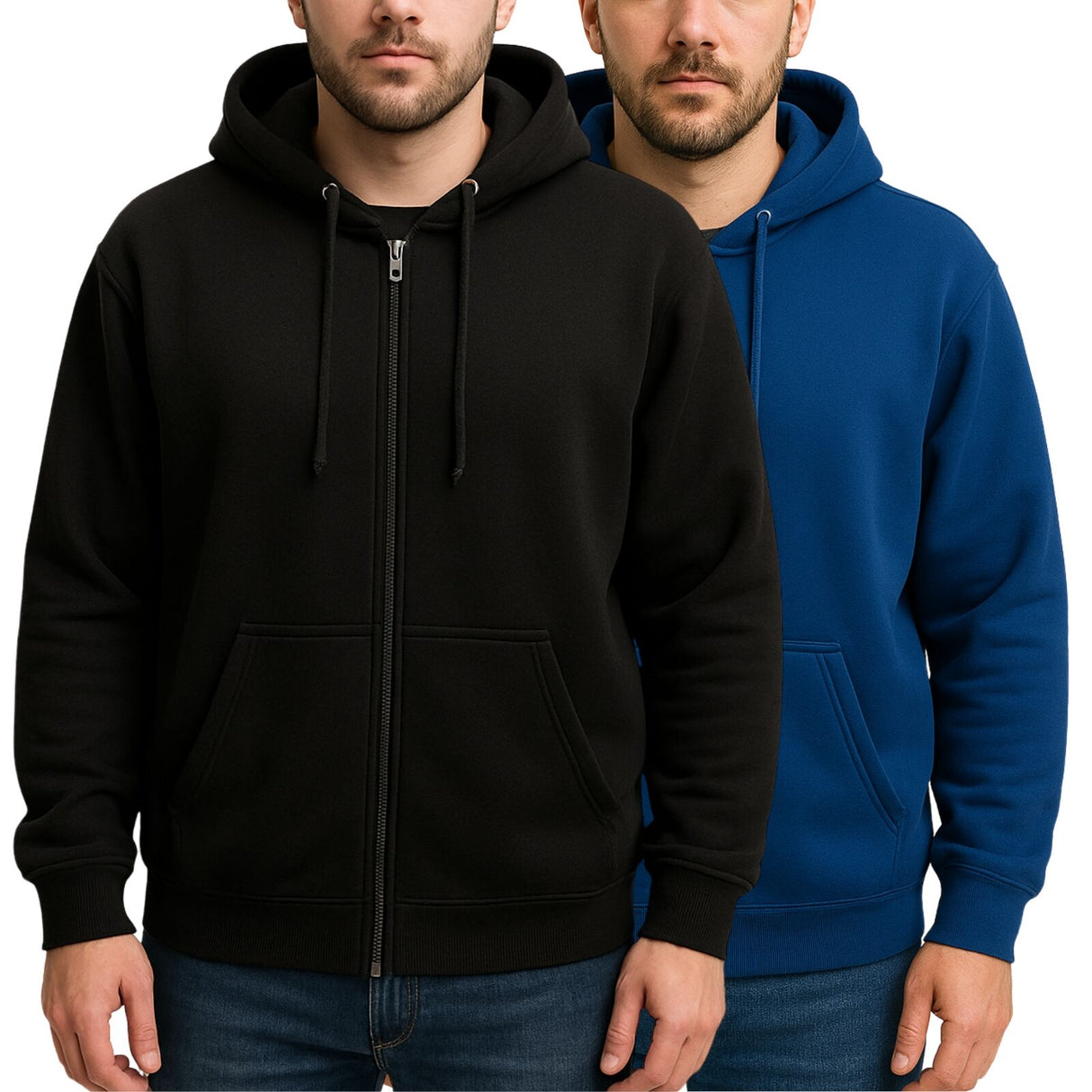 Mens PLUS SIZE ZIP HOODIE Plain Winter Fleece Jumper Sweatshirt Pockets