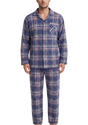 Mens 100% Cotton Flannelette Pyjama Set - Blue Check (Two Piece Soft PJs)