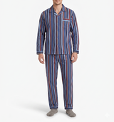 Mens 100% Cotton Flannelette Pyjama Set - Blue Stripe (Two Piece Soft PJs)