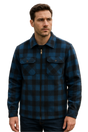 Mens Check Polar Fleece Zip Thru Long Sleeve Polar Fleece Shirt in Blue/Black