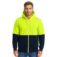 HI VIS Jumper Full Zip Hoodie Safety Workwear Fleecy Fleece Jacket Hooded - Lime/Navy - XL