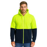 HI VIS Jumper Full Zip Hoodie Safety Workwear Fleecy Fleece Jacket Hooded - Lime/Navy - XL