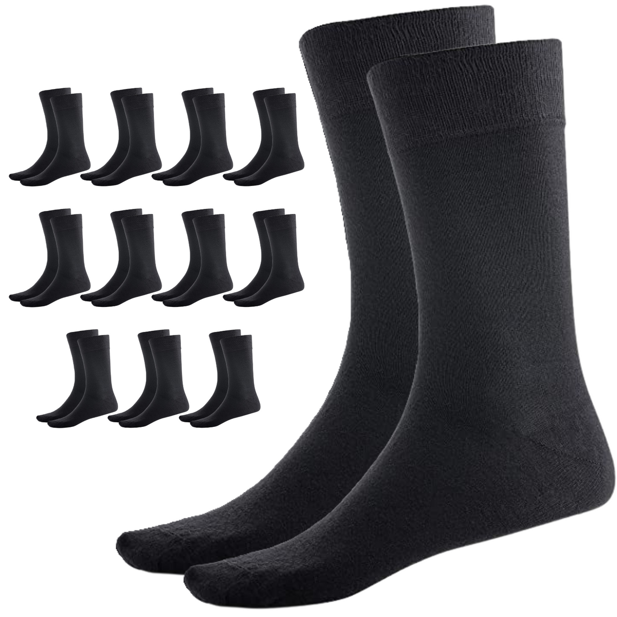12 Pairs Crew Bamboo Socks Bulk Pack - Black (Unisex Eco Natural Business Work Socks)