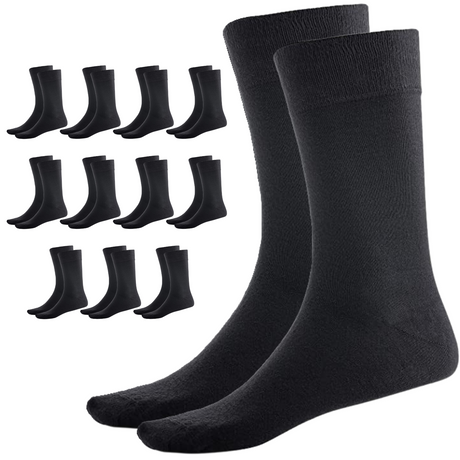 12 Pairs Crew Bamboo Socks Bulk Pack - Black (Unisex Eco Natural Business Work Socks)