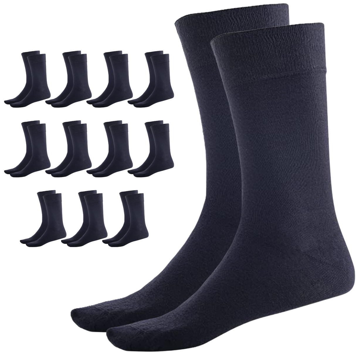 12 Pairs Crew Bamboo Socks Bulk Pack - Navy Blue (Unisex Eco Natural Business Work Socks)
