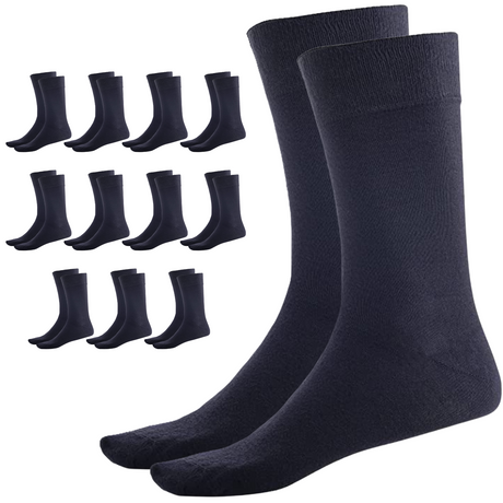 12 Pairs Crew Bamboo Socks Bulk Pack - Navy Blue (Unisex Eco Natural Business Work Socks)