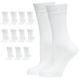 12 Pairs Crew Bamboo Socks Bulk Pack - White (Unisex Eco Natural Business Work Socks)