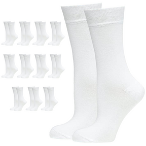 12 Pairs Crew Bamboo Socks Bulk Pack - White (Unisex Eco Natural Business Work Socks)