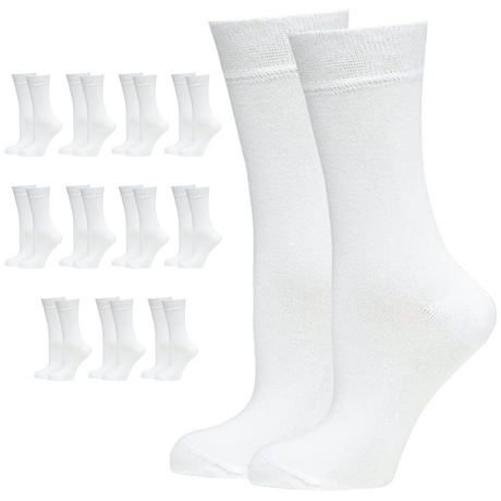 12 Pairs Crew Bamboo Socks Bulk Pack - White (Unisex Eco Natural Business Work Socks)