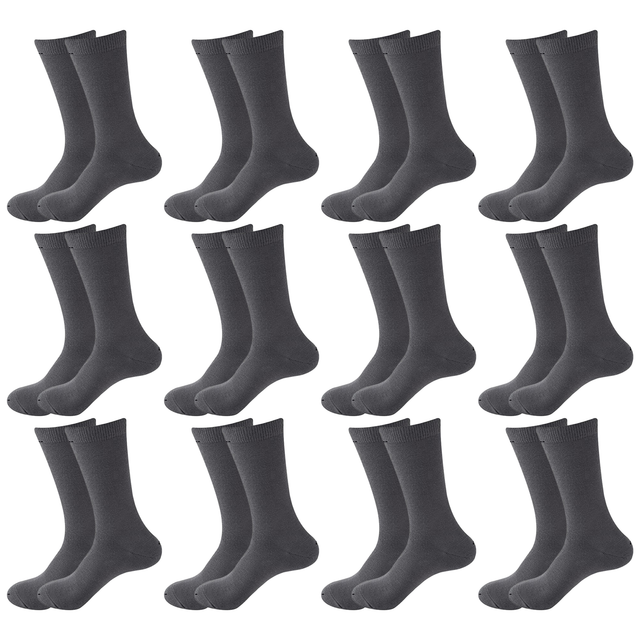 12 Pair Crew Bamboo Socks Bulk Pack - Charcoal (Unisex Eco Natural Business Work Socks)
