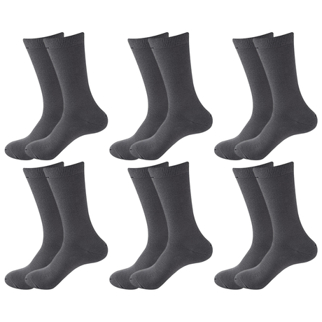 6 Pair Crew Bamboo Socks Bulk Pack - Charcoal (Unisex Eco Natural Business Work Socks)
